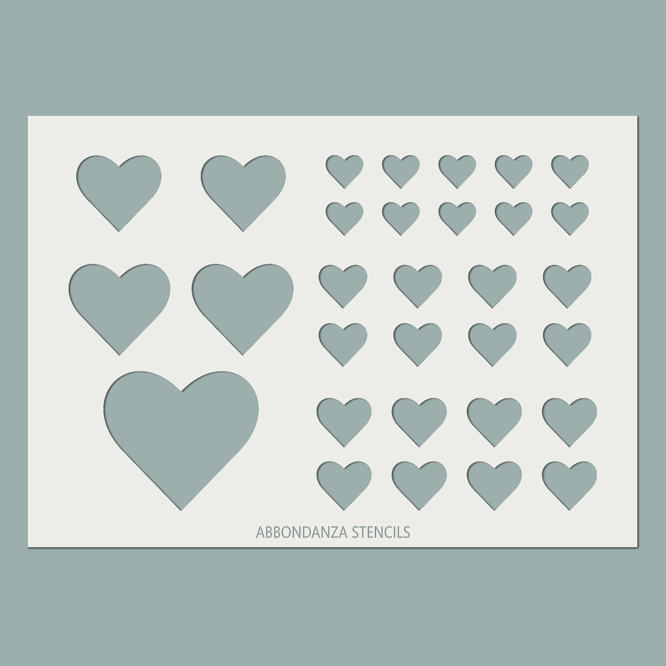 Abbondanza Schablone „Random Hearts“ mit Herzen in verschiedenen Größen.